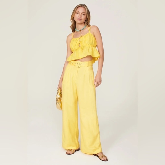 ASHLEY PARK RTR Yellow Trousers attached belt wide leg high waisted size 6 - Picture 8 of 15
